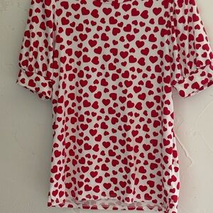 Vine & Love Red Heart Patterned Blouse